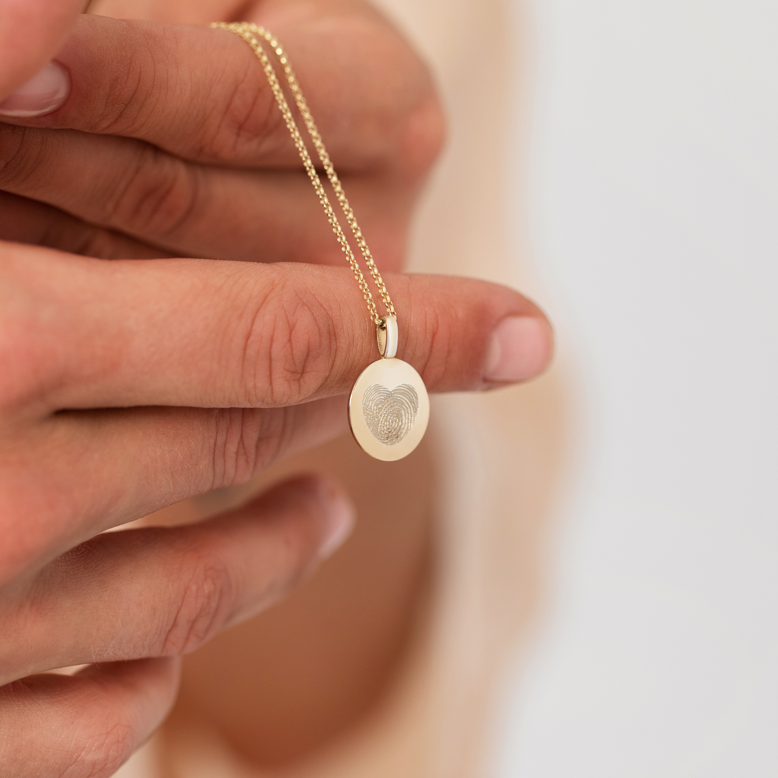 Gold Oval Heart Fingerprint Necklace